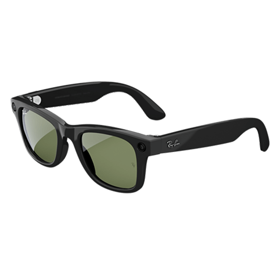 Front left angle view of Ray-Ban Meta Wayfarer Large Frames with Plano G15 Green Lenses.