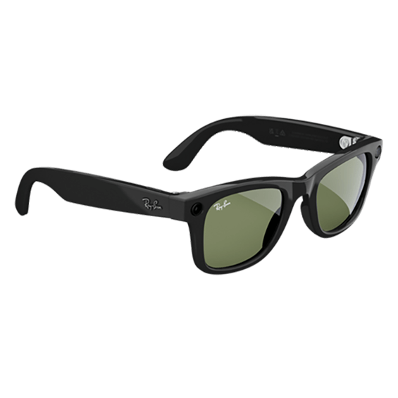 Front right angle view of Ray-Ban Meta Wayfarer Large Frames with Plano G15 Green Lenses.